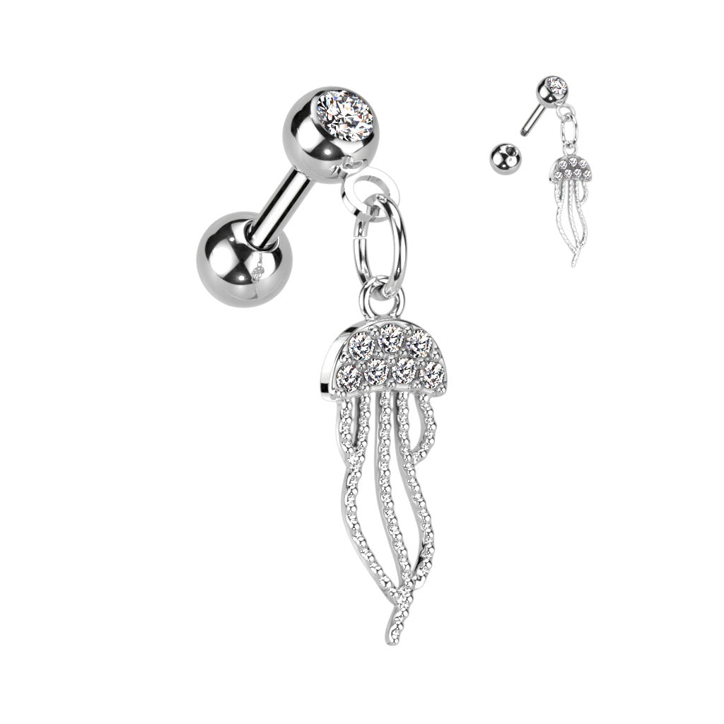 1pc CZ Gem Jellyfish Dangle Surgical Steel Tragus Cartilage Barbell Ring 16g 1/4