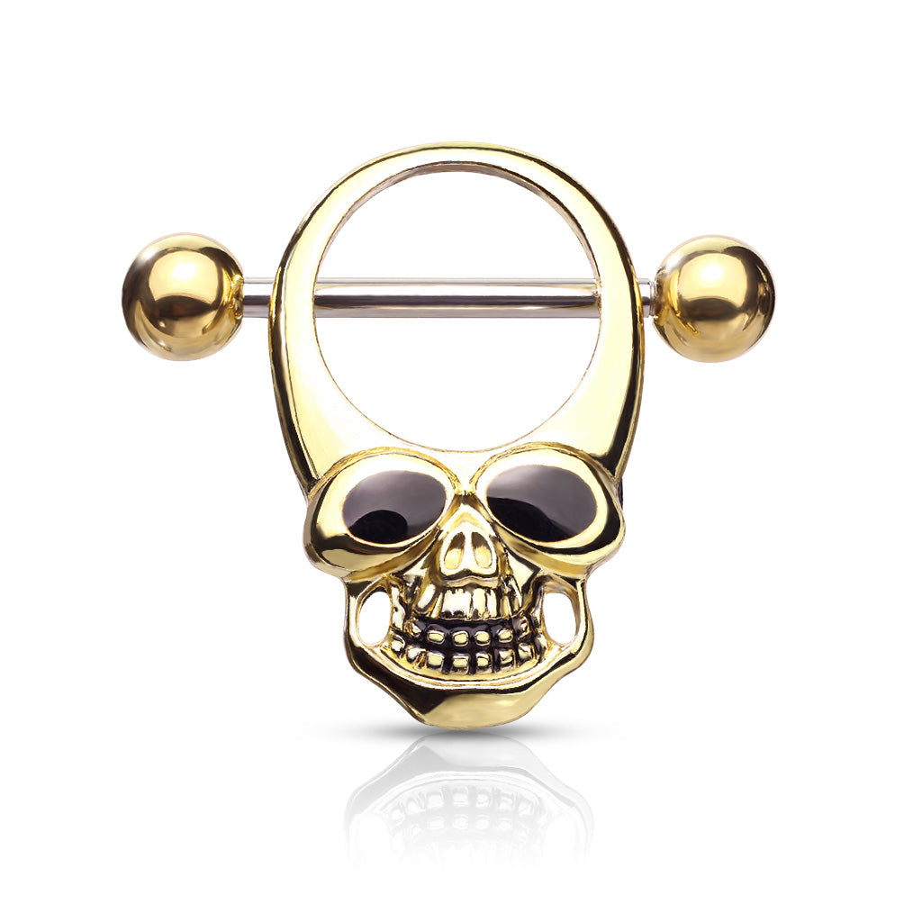 PAIR Skull w/ Enamel Eyes Nipple Shields Rings Steel Barbells Body Jewelry