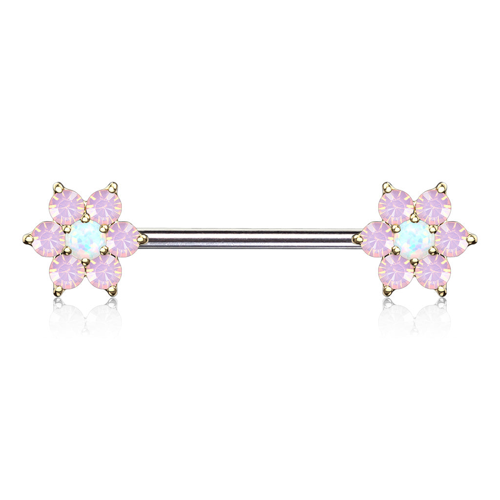 PAIR Opalite Gem Petals w/ Opal Center Flower Nipple Barbell Rings Shields