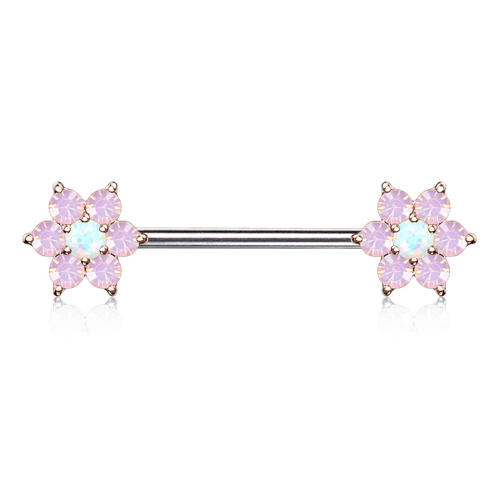 PAIR Opalite Gem Petals w/ Opal Center Flower Nipple Barbell Rings Shields