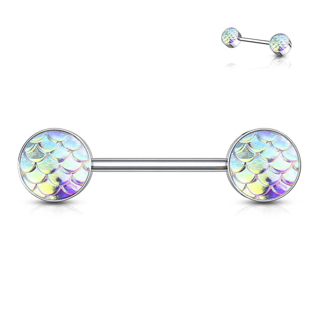 PAIR Iridescent Fish Scale Ends Nipple Rings Barbells Shields
