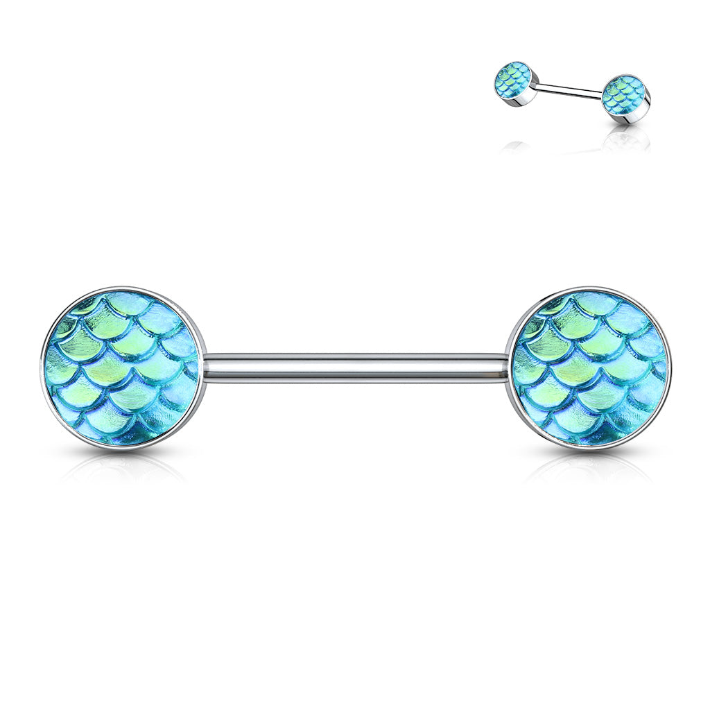 PAIR Iridescent Fish Scale Ends Nipple Rings Barbells Shields