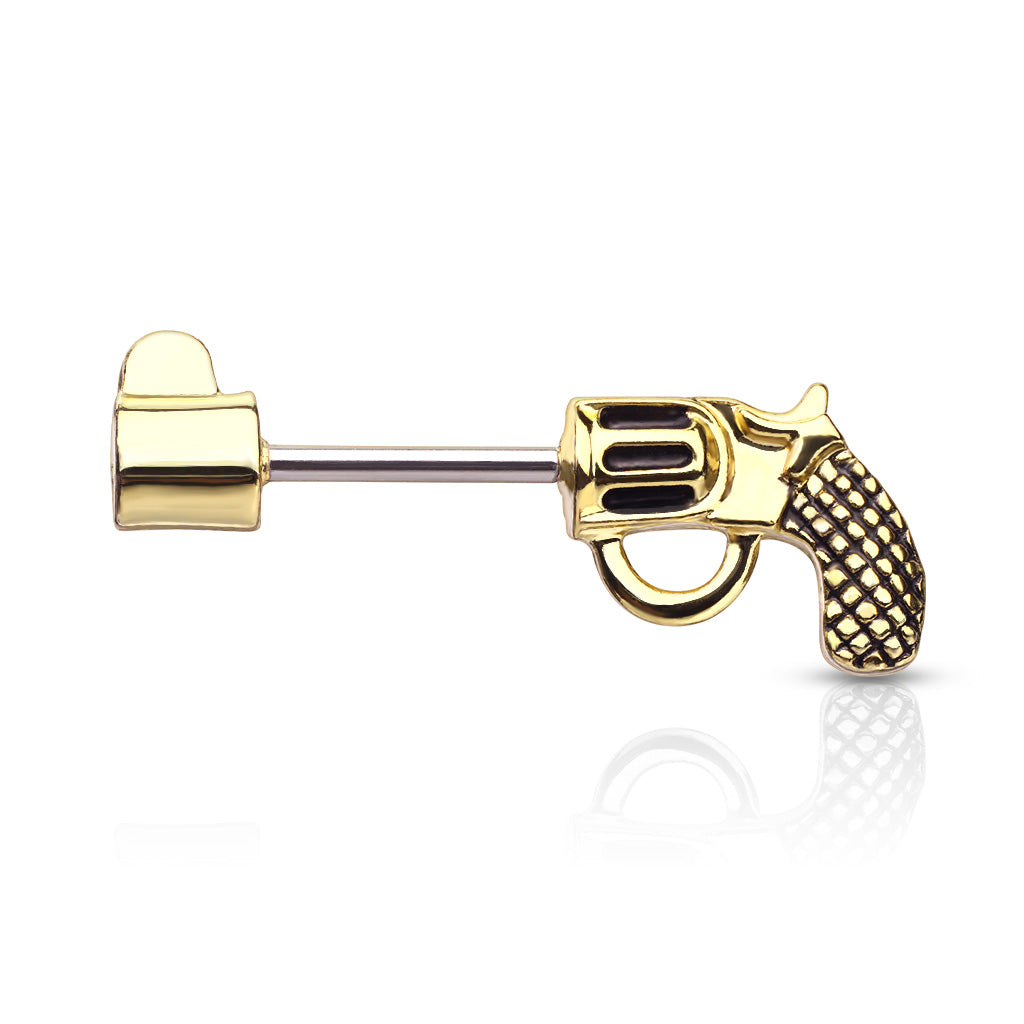 PAIR Revolver Pistol Gun Shaped Nipple Rings Shields Steel Barbells Body Jewelry