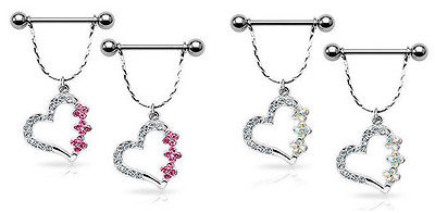 PAIR Hollow Heart Gem Nipple Rings Shields