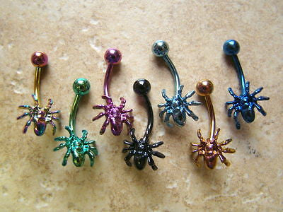 7pcs Titanium Anodized Spider Belly Rings Navel Naval