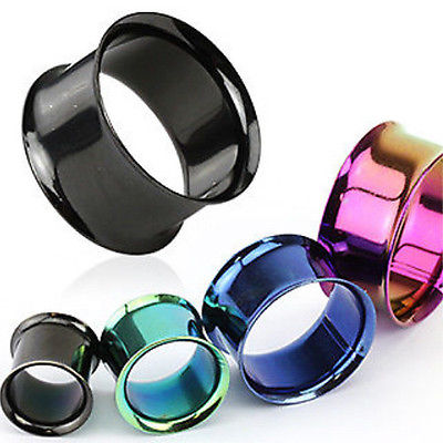 PAIR PVD Plated Double Flare Tunnels - Black, Green, Blue or Purple