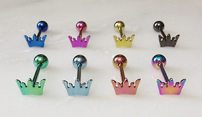 8pcs Titanium Anodized Crown Tongue Rings