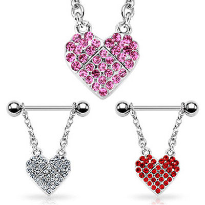 PAIR Gem Heart Dangle Nipple Rings Shields