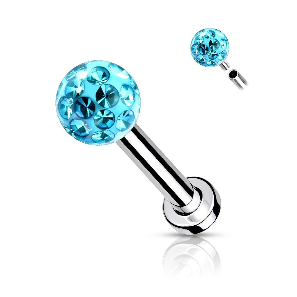 1pc Epoxy Coated Crystal Paved Ball Labret Cartilage Barbell Internally Threaded