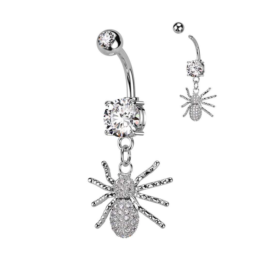 1pc CZ Gem Paved Spider Belly Button Ring Pierced Navel Gold Plated Naval