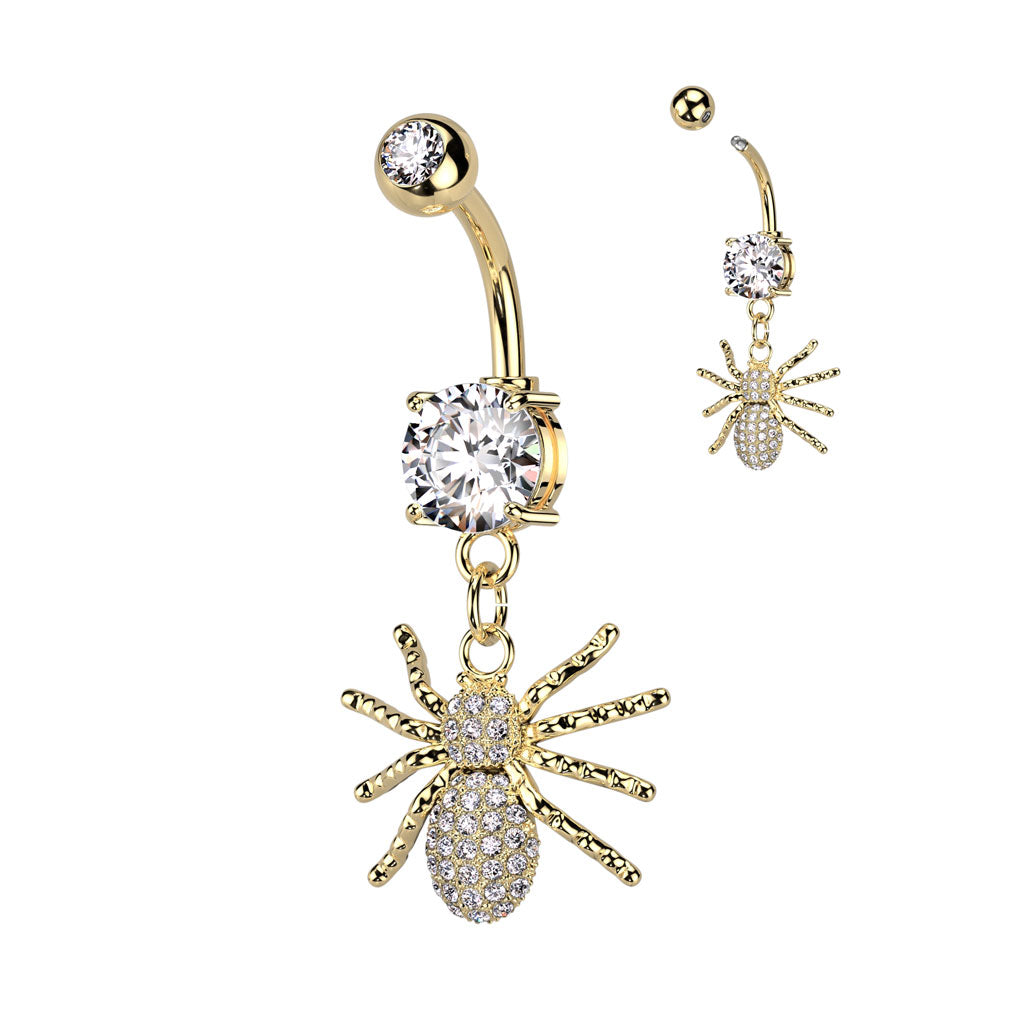 1pc CZ Gem Paved Spider Belly Button Ring Pierced Navel Gold Plated Naval