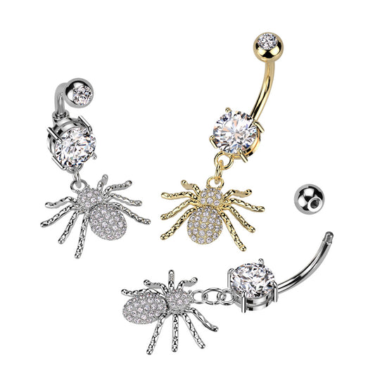 1pc CZ Gem Paved Spider Belly Button Ring Pierced Navel Gold Plated Naval