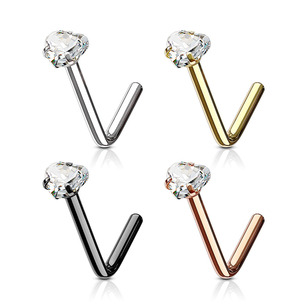 4pc L-Bend Prong Set Heart Gem Nose Rings