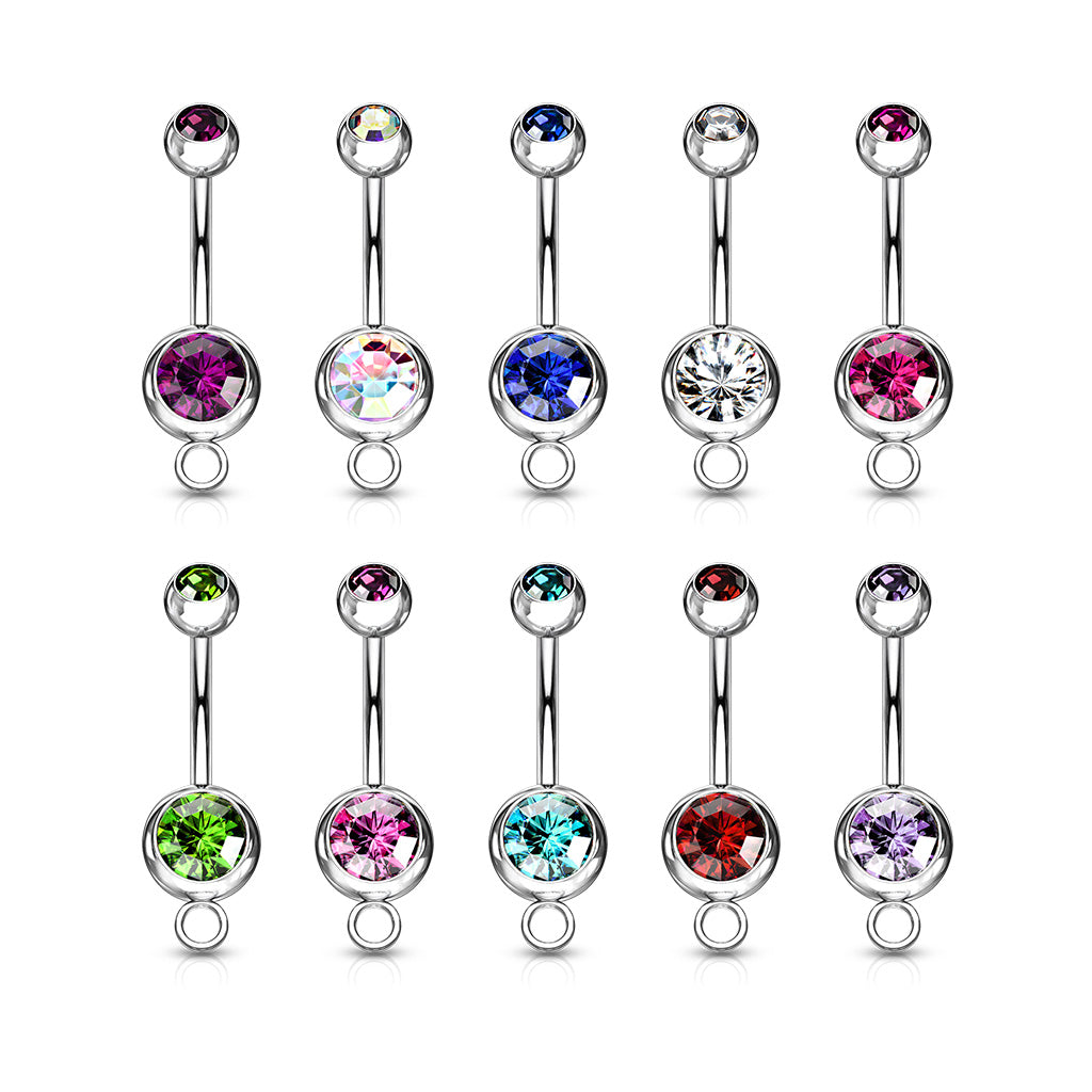 10pc Add-A-Charm Gem Belly Rings 14g Naval Navel 316L Surgical Steel Wholesale