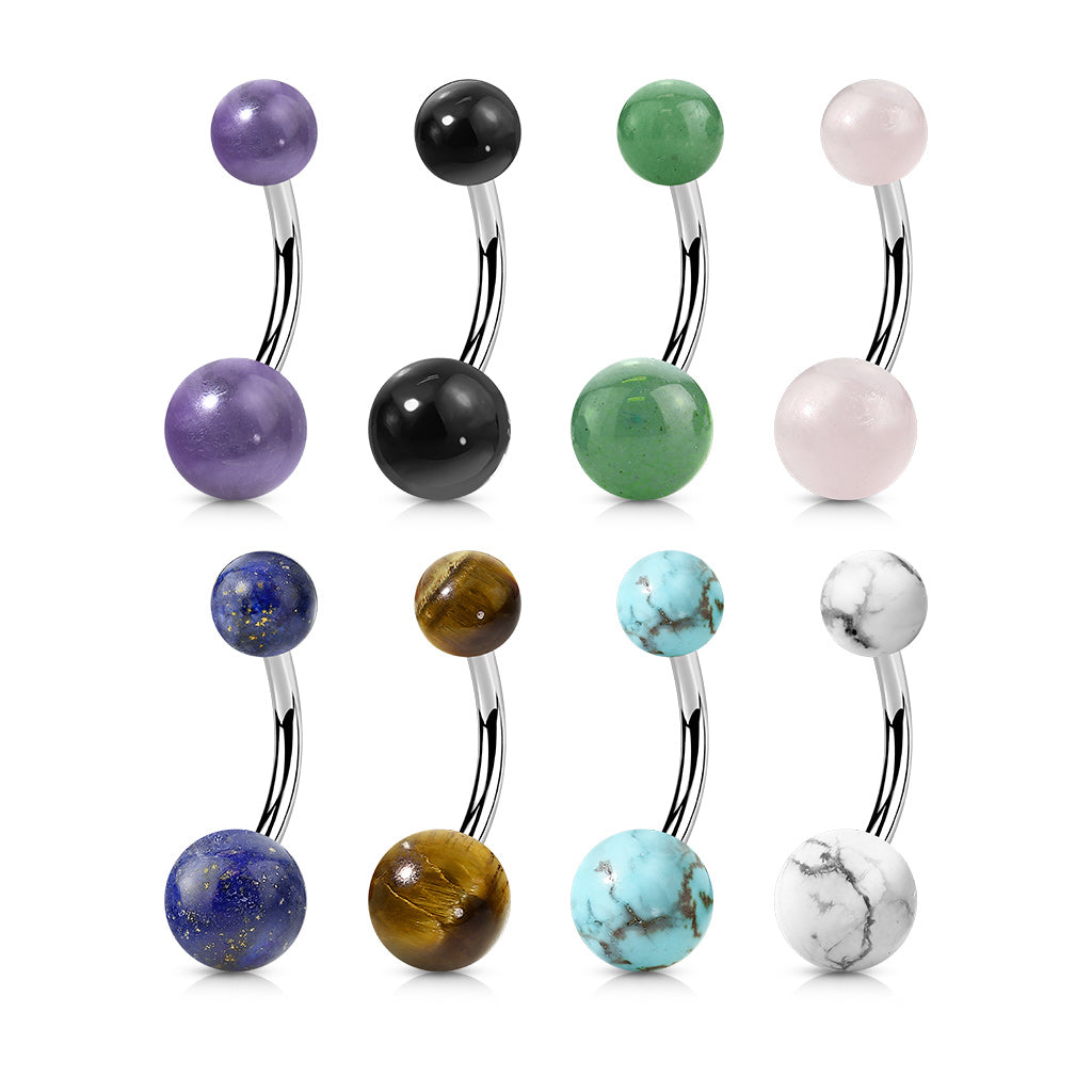 1pc Natural Stone Belly Ring 14g Navel Naval Curved Barbell 316L Body Jewelry