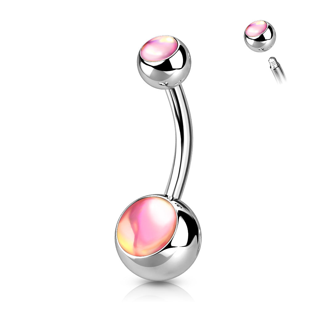 1pc Double Iridescent Stone Surgical Steel Belly Ring Pierced Navel Naval