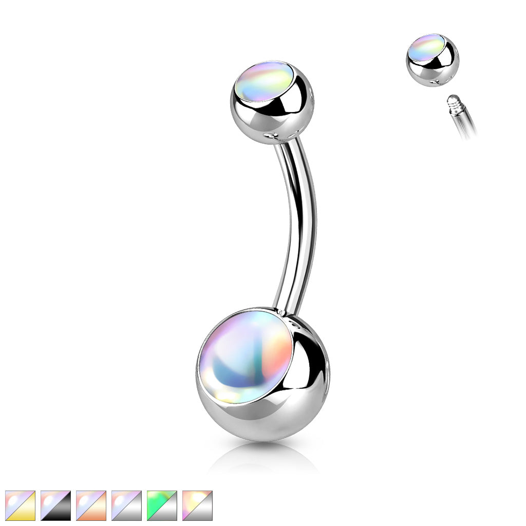 1pc Double Iridescent Stone Surgical Steel Belly Ring Pierced Navel Naval