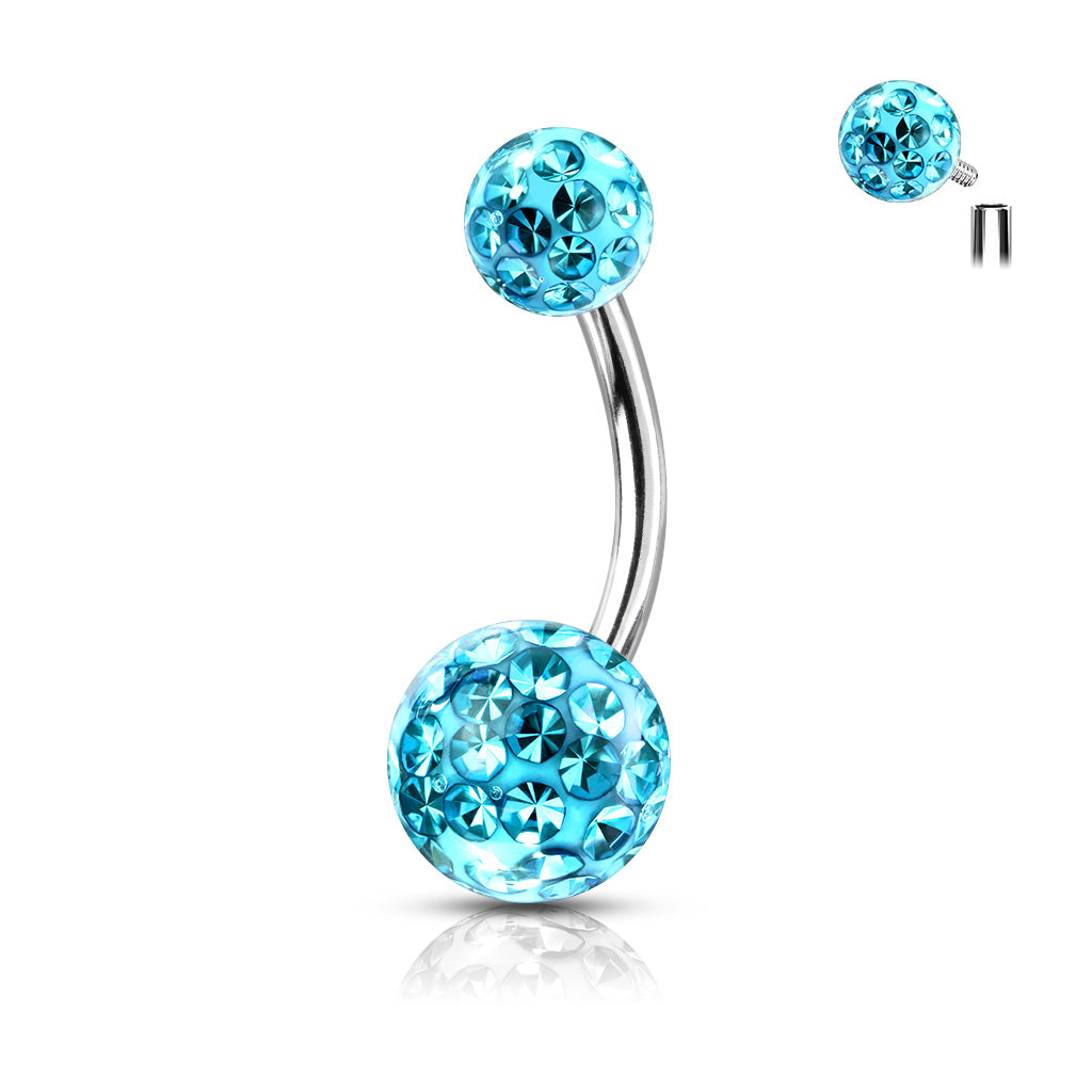 1pc Epoxy Coated Crystal Paved Balls Belly Ring Naval Navel Internally Threaded