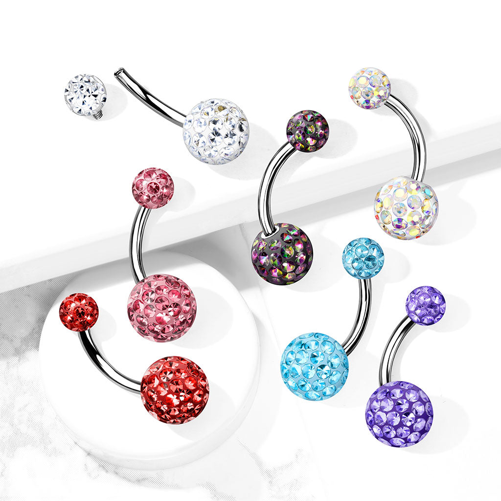 1pc Epoxy Coated Crystal Paved Balls Belly Ring Naval Navel Internally Threaded