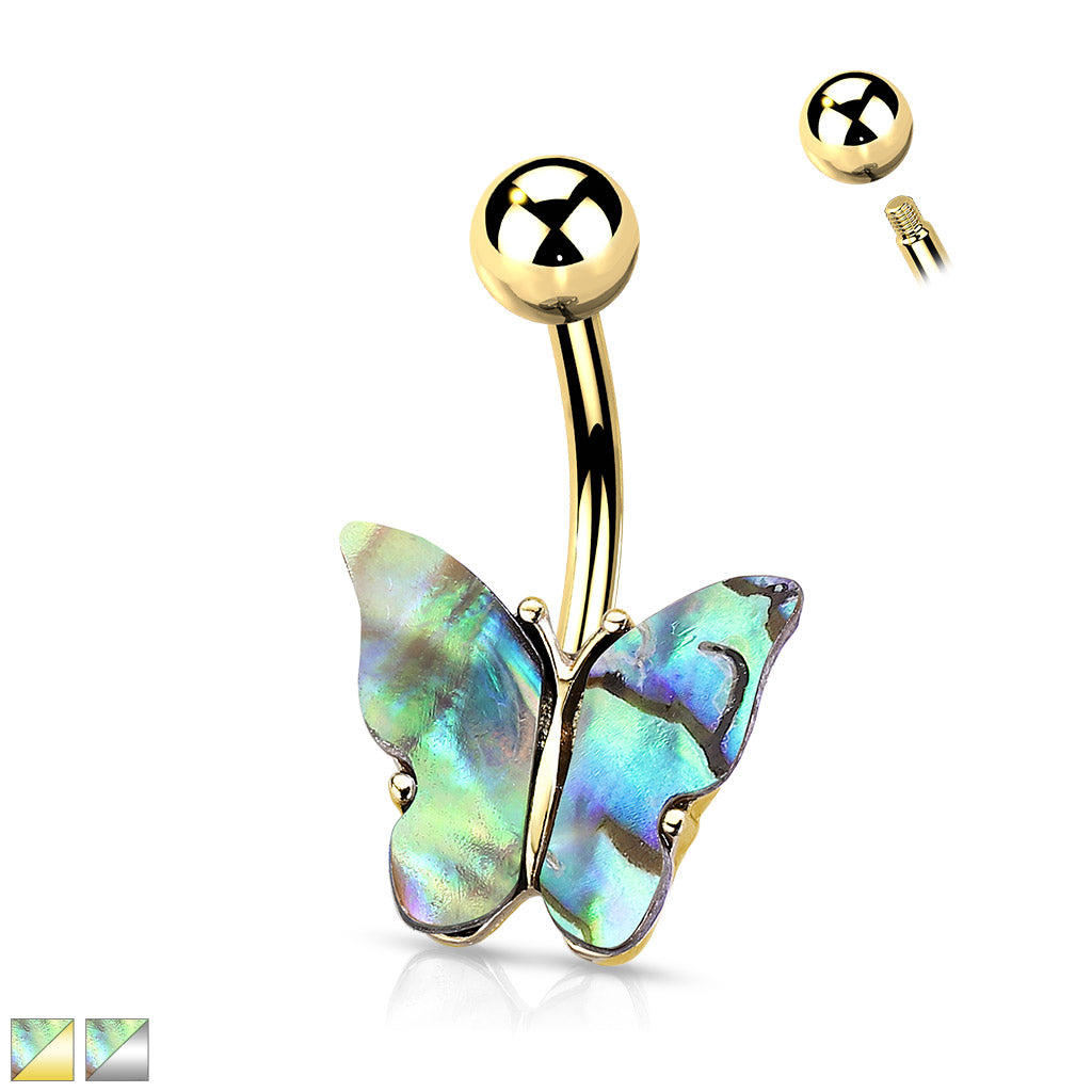 1pc Abalone Shell Butterfly Belly Ring 14g Navel Naval Piercing Body Jewelry