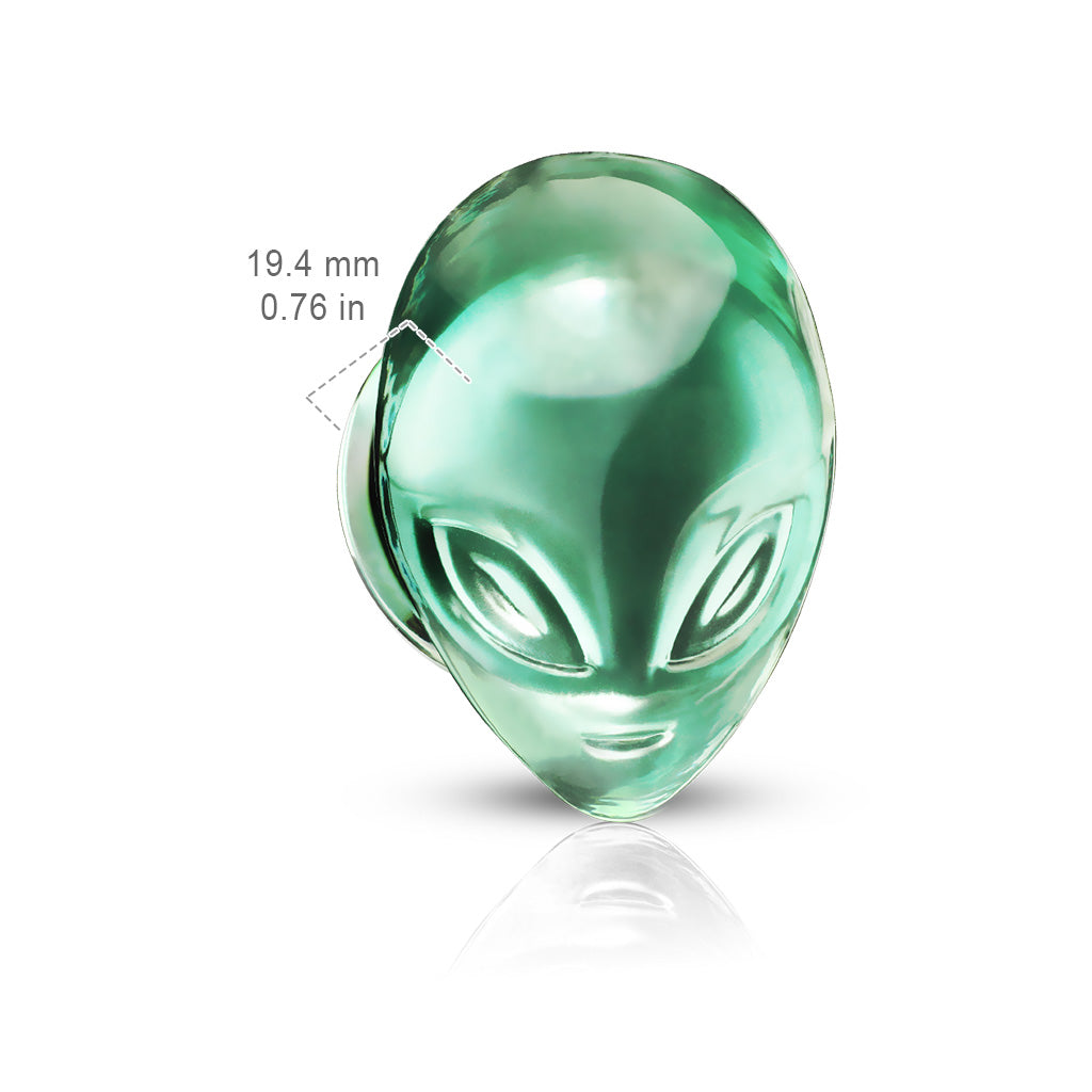 PAIR of Green Alien Face / Head Pyrex Glass Double Flare Plugs
