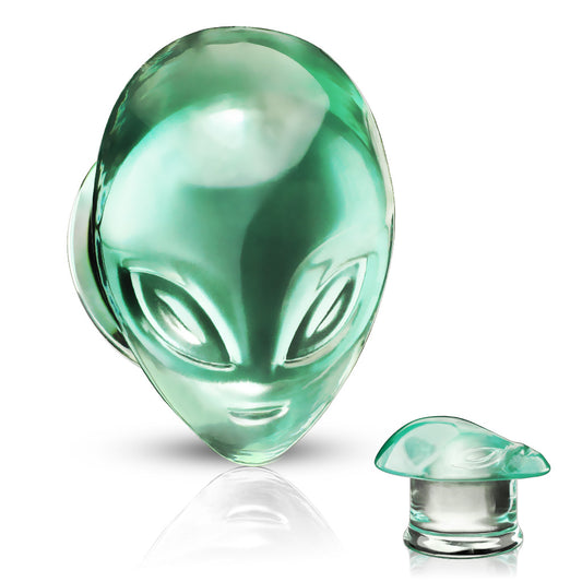 PAIR of Green Alien Face / Head Pyrex Glass Double Flare Plugs