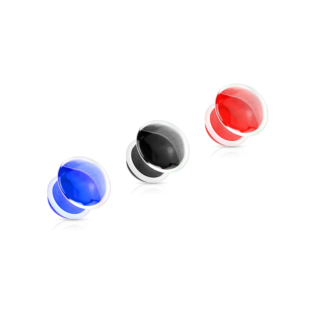 PAIR of Single Flare Glass Plugs Gauges Tunnels Body Jewelry Red, Black or Blue