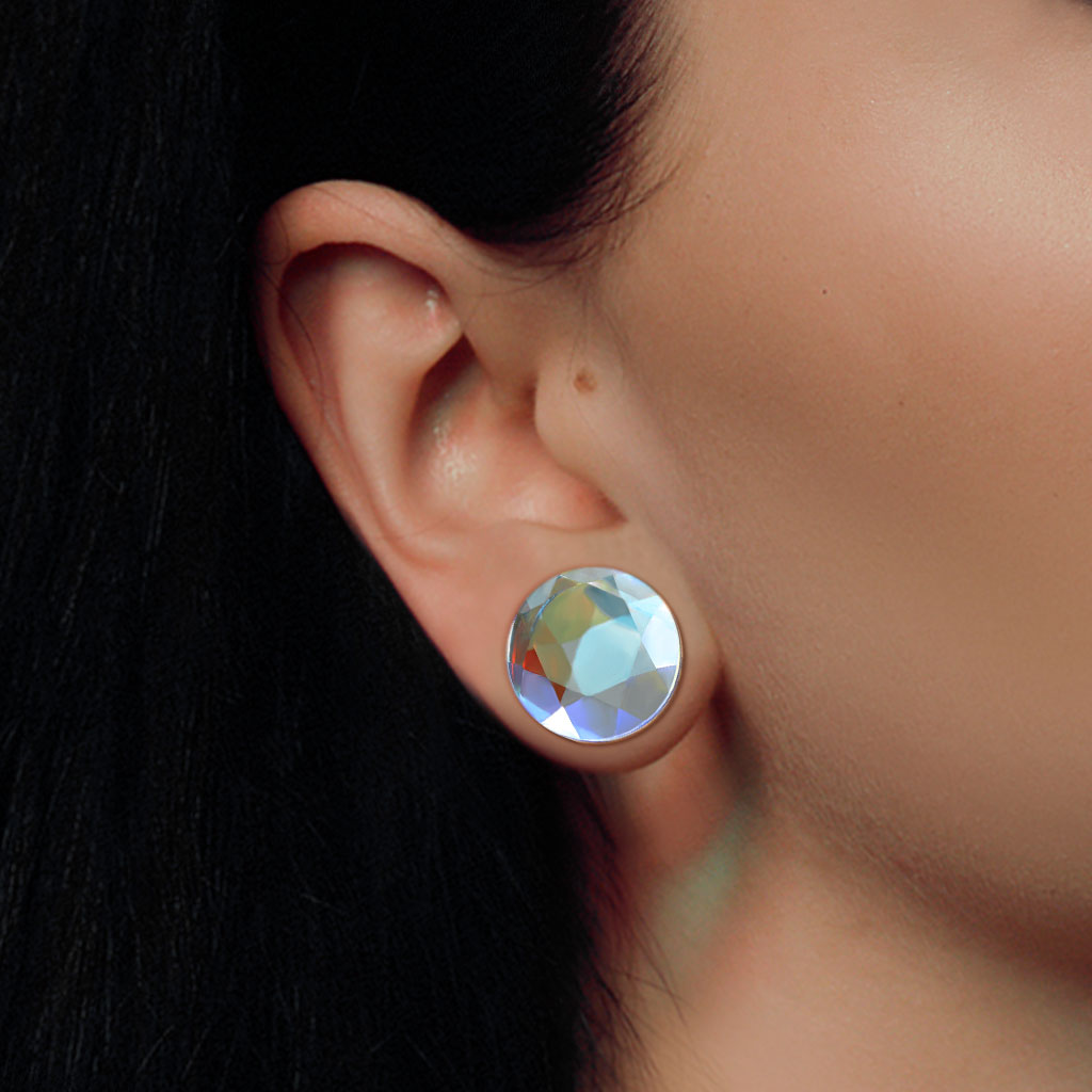 PAIR Faceted Iridescent Glass Double Flare Plugs Gauges Body Jewelry