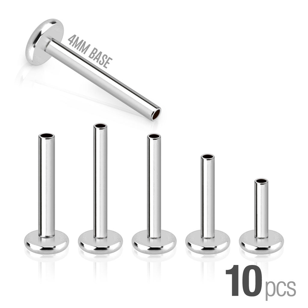 10pk Replacement 316L Surgical Steel Internally Threaded Labret Post Bars
