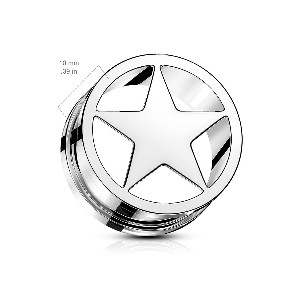 PAIR Surgical Steel Star Screw Fit Tunnels Ear Plugs Earlets Gauges Body Jewelry