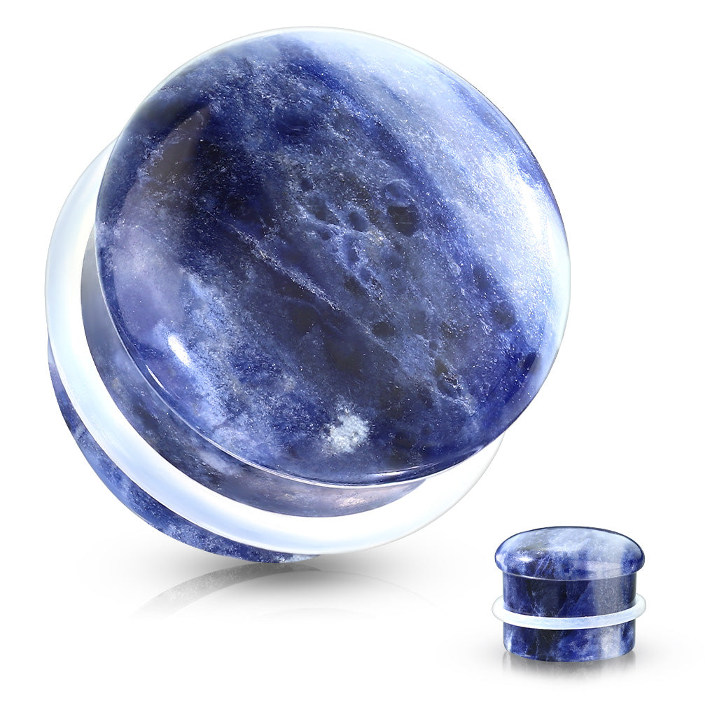 PAIR Single Flare Sodalite Stone Plugs Blue Organic Gauges Earlets Body Jewelry