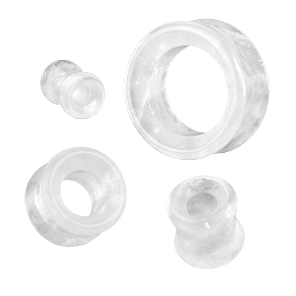 PAIR Clear Quartz Stone Tunnels Organic Gauges Plugs Body Jewelry