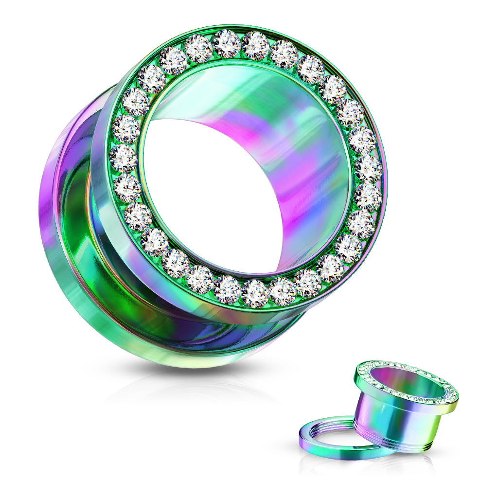 thumbnail image 2 of Lobal Domination Rainbow PVD Plated Tunnels Plugs – Surgical Steel Gauges 316L 2 of 6