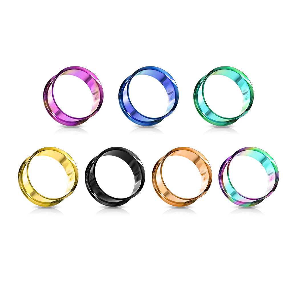 PAIR PVD Plated Double Flare Tunnels - Black, Green, Blue or Purple