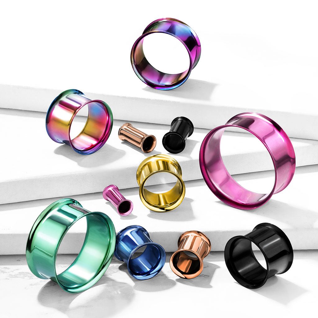 PAIR PVD Plated Double Flare Tunnels - Black, Green, Blue or Purple