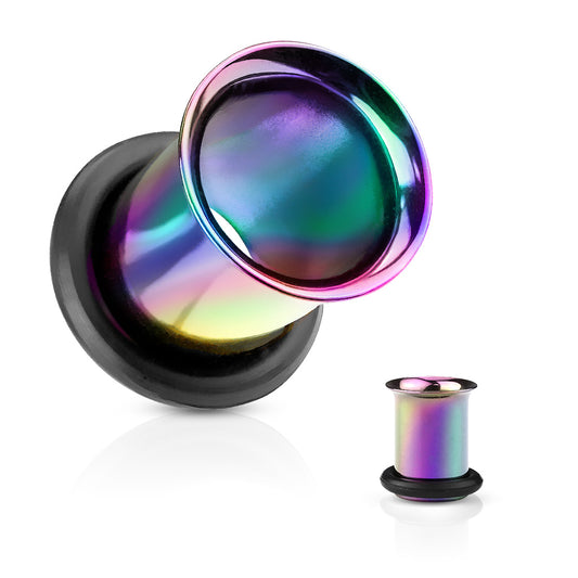 PAIR Rainbow Single Flare Tunnels Ear Plugs Gauges PVD Plated Surgical Steel