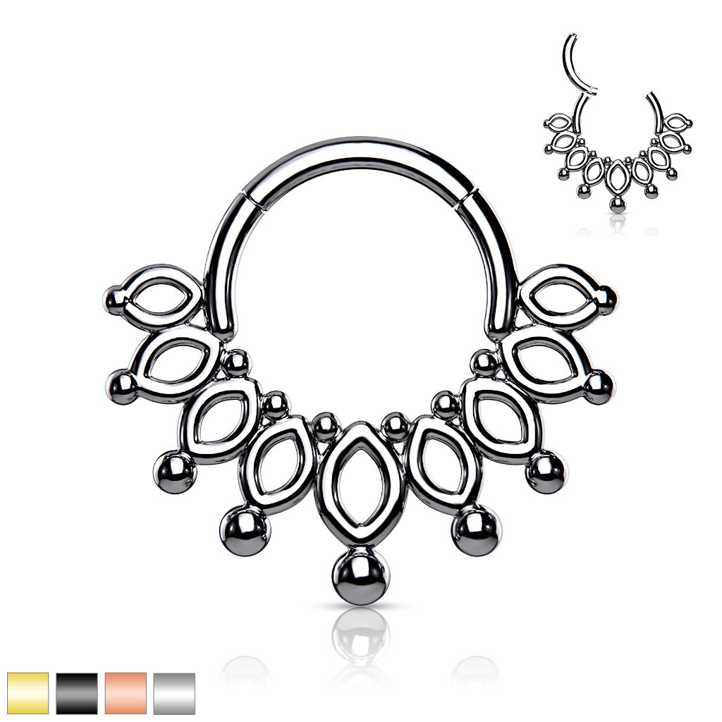 1pc Beaded Crown Hinged Segment Ring 16g Septum Clicker Surgical Steel
