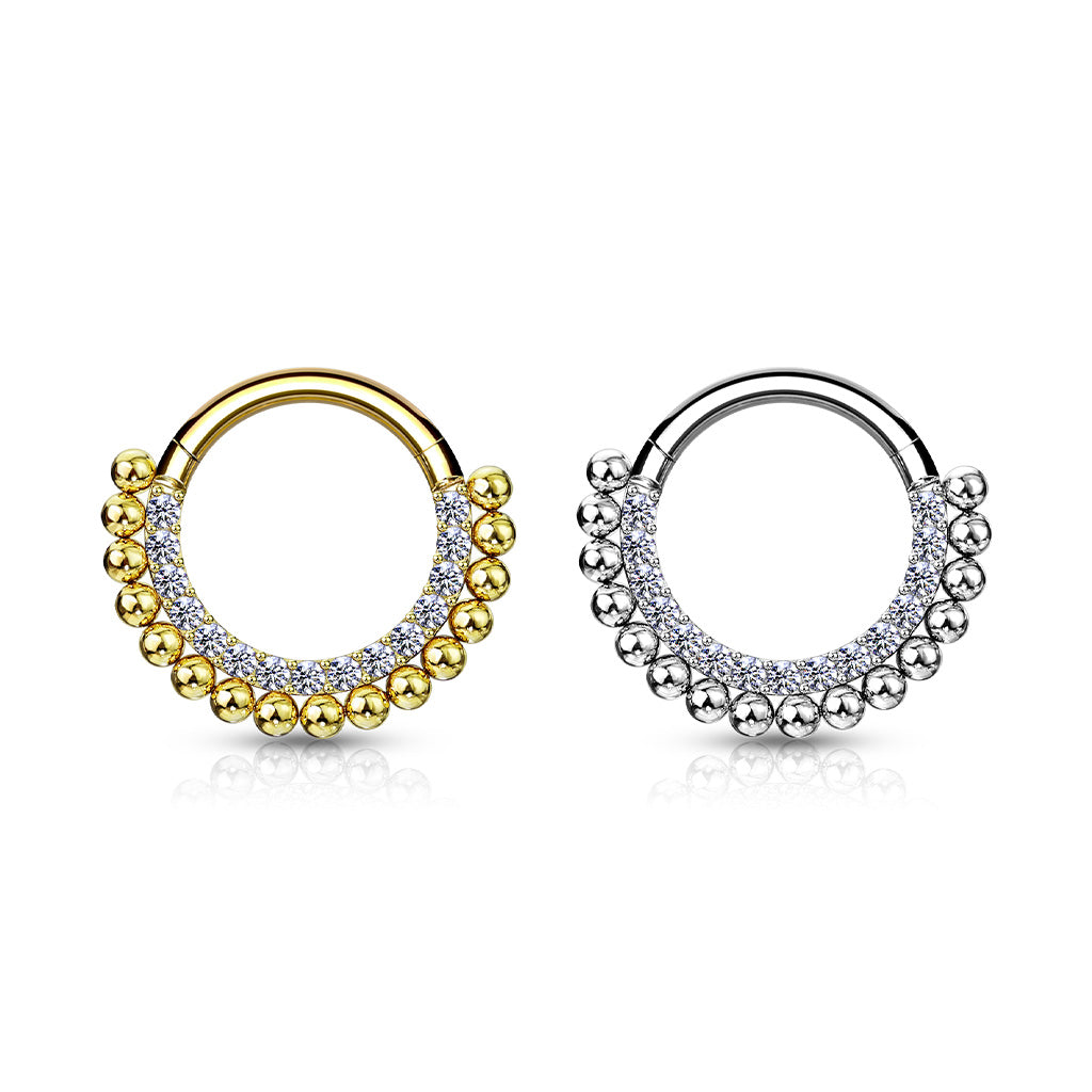 1pc Ball Line Paved Gem Hinged Segment Ring 16g Septum Clicker Surgical Steel