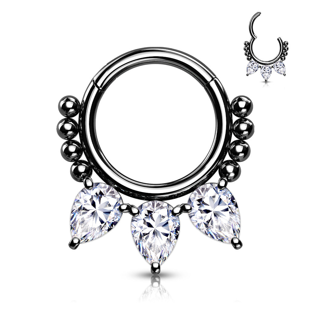 1pc Pear CZ Gems & Beads Hinged Segment Ring 16g Septum Clicker Helix Cartilage