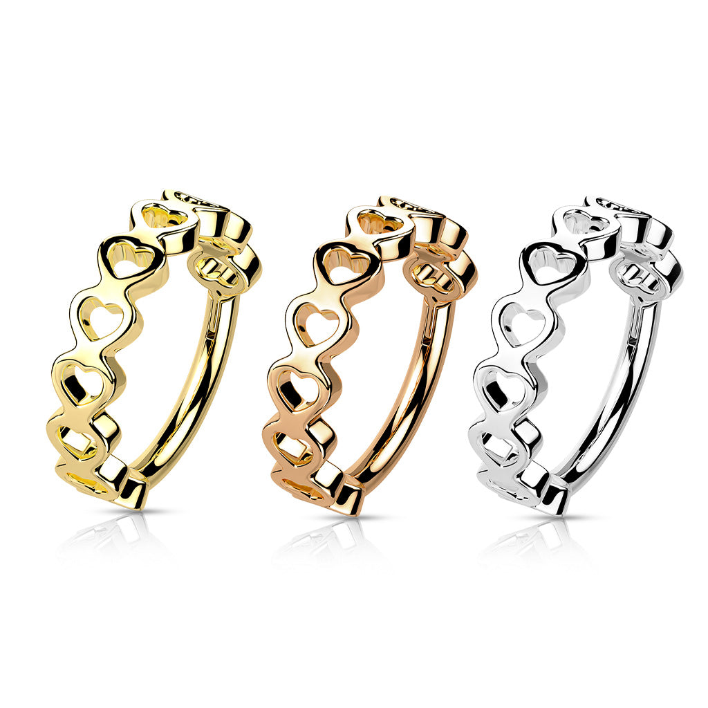 1pc Side Facing Hearts Hinged Segment Ring Surgical Steel Hoop Helix Daith