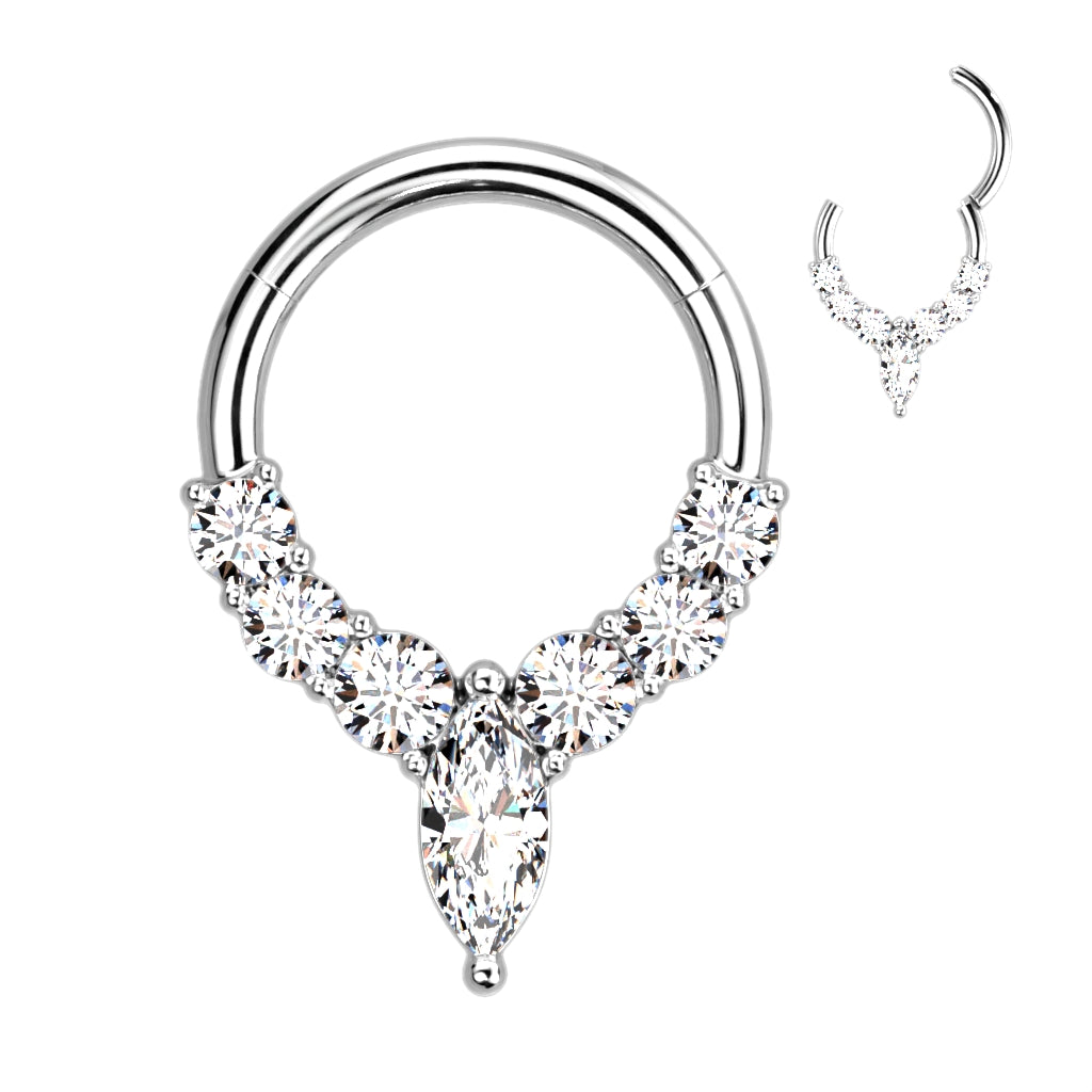 1pc Marquise CZ Gem Hinged Segment Ring 16g Septum Clicker 316L Surgical Steel