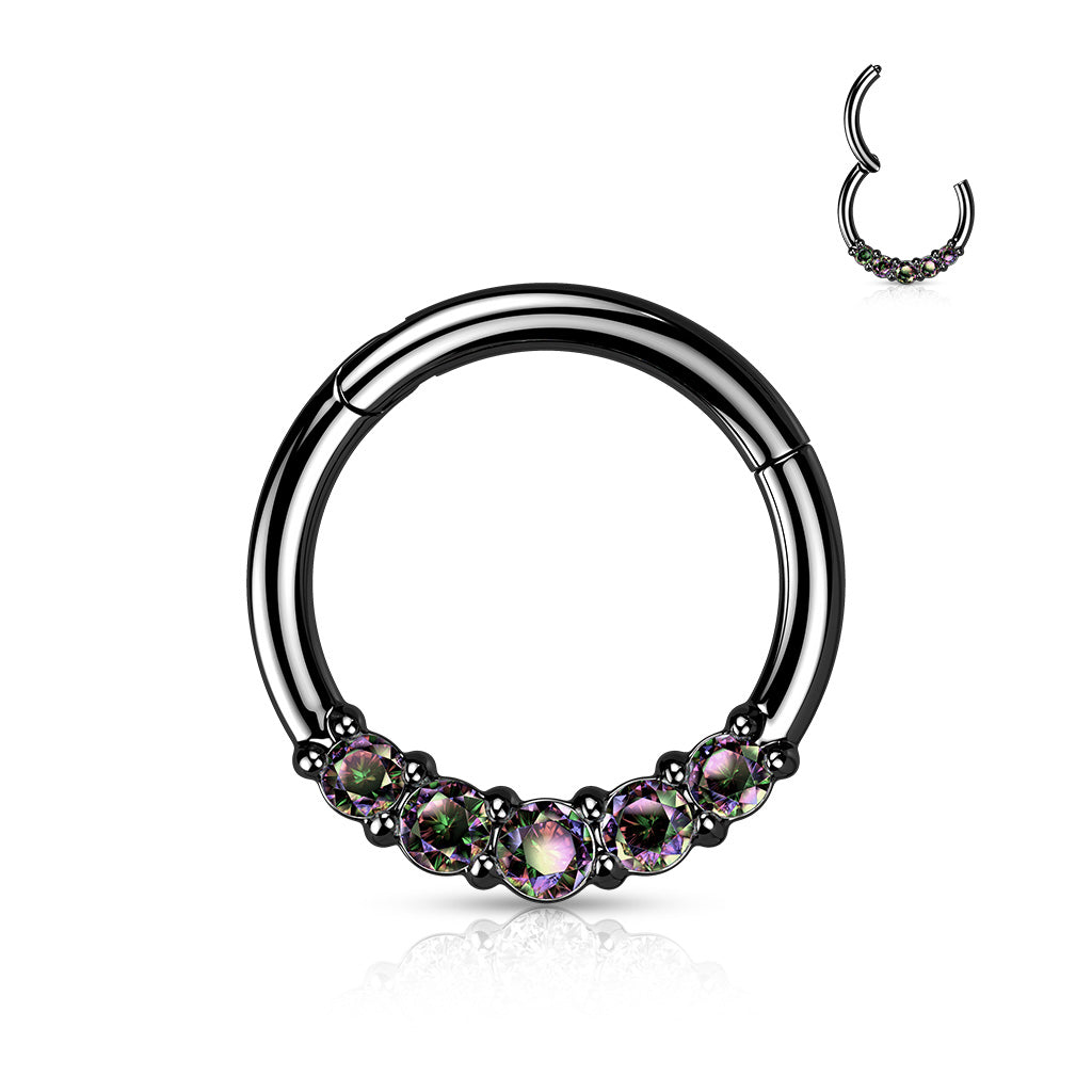 1pc Five CZ Gem Hinged Segment Ring 16g Septum Clicker 316L Surgical Steel