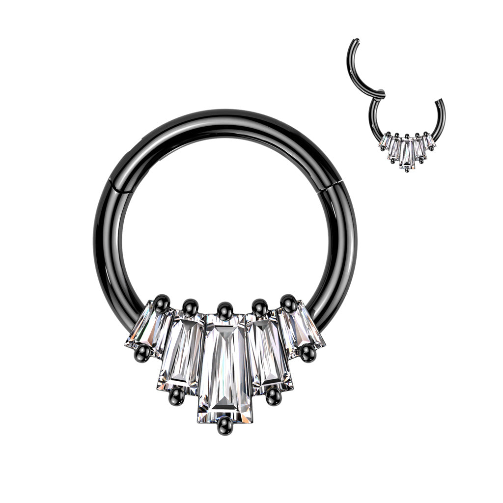1pc Five Baguette Gems Fan Hinged Segment Ring 16g Septum Helix Ear Cartilage