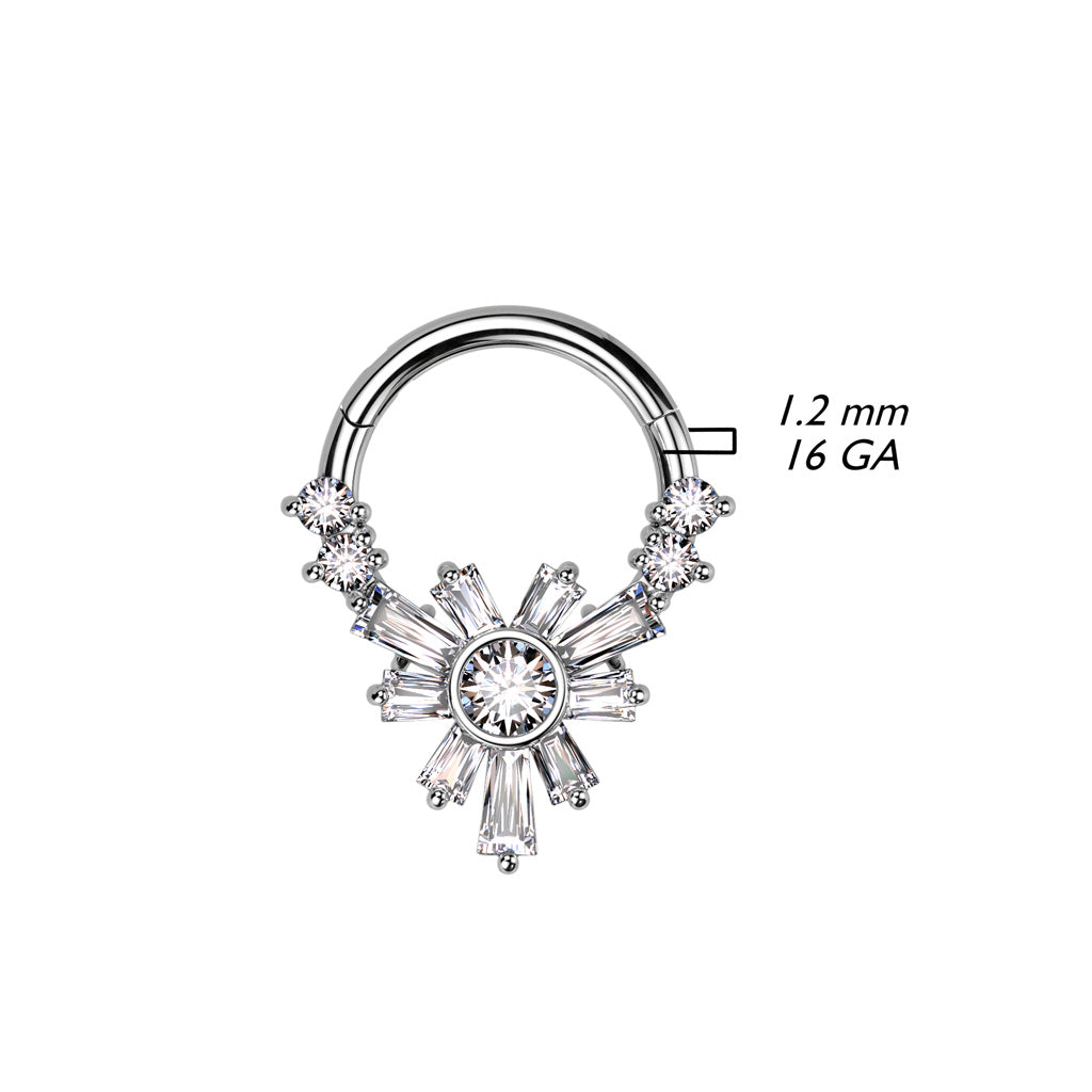 1pc Baguette Gems Flower Hinged Segment Ring 16g Septum Helix Ear Cartilage