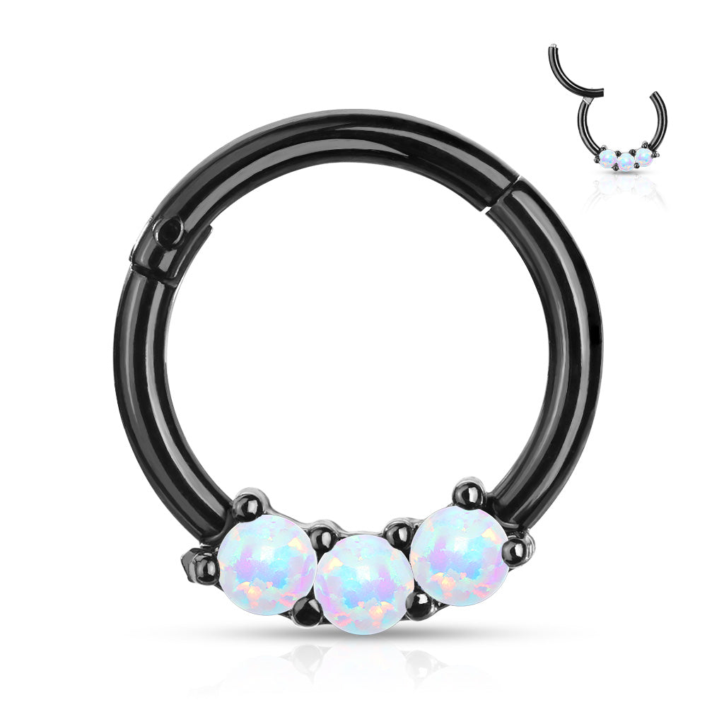 1pc Three Opals Hinged Segment Ring Septum Clicker 316L Surgical Steel
