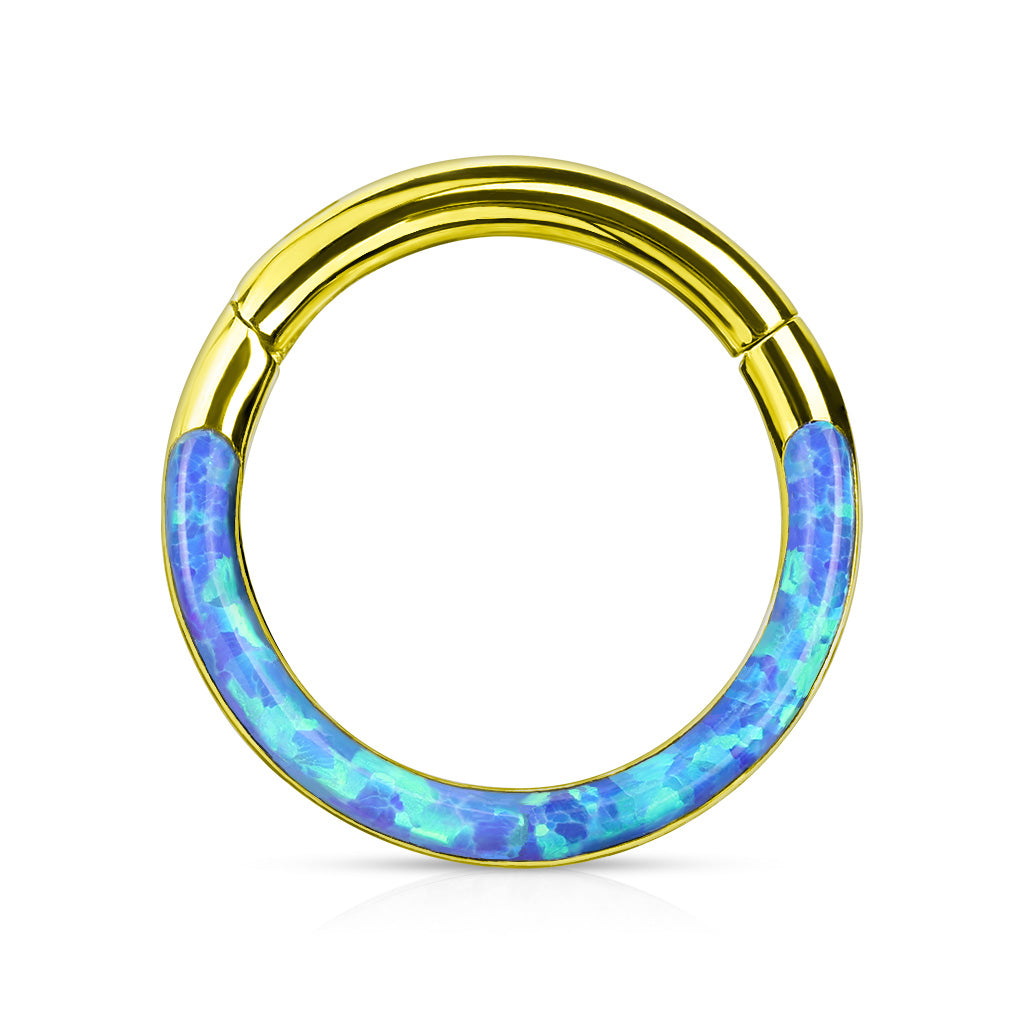 1pc Opal Front Edge Hinged Segment Ring Septum Clicker Daith Hoop 316L Surgical Steel