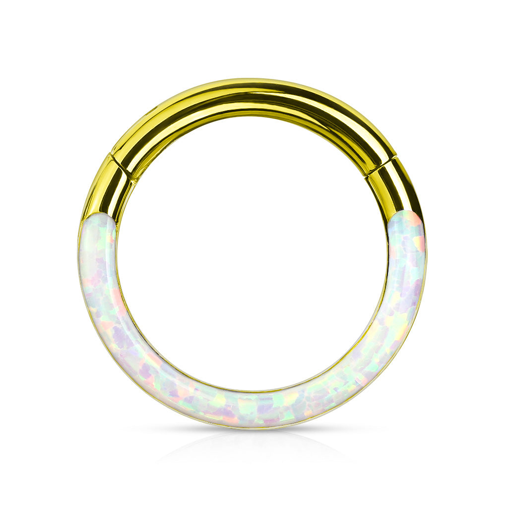 1pc Opal Front Edge Hinged Segment Ring Septum Clicker Daith Hoop 316L Surgical Steel