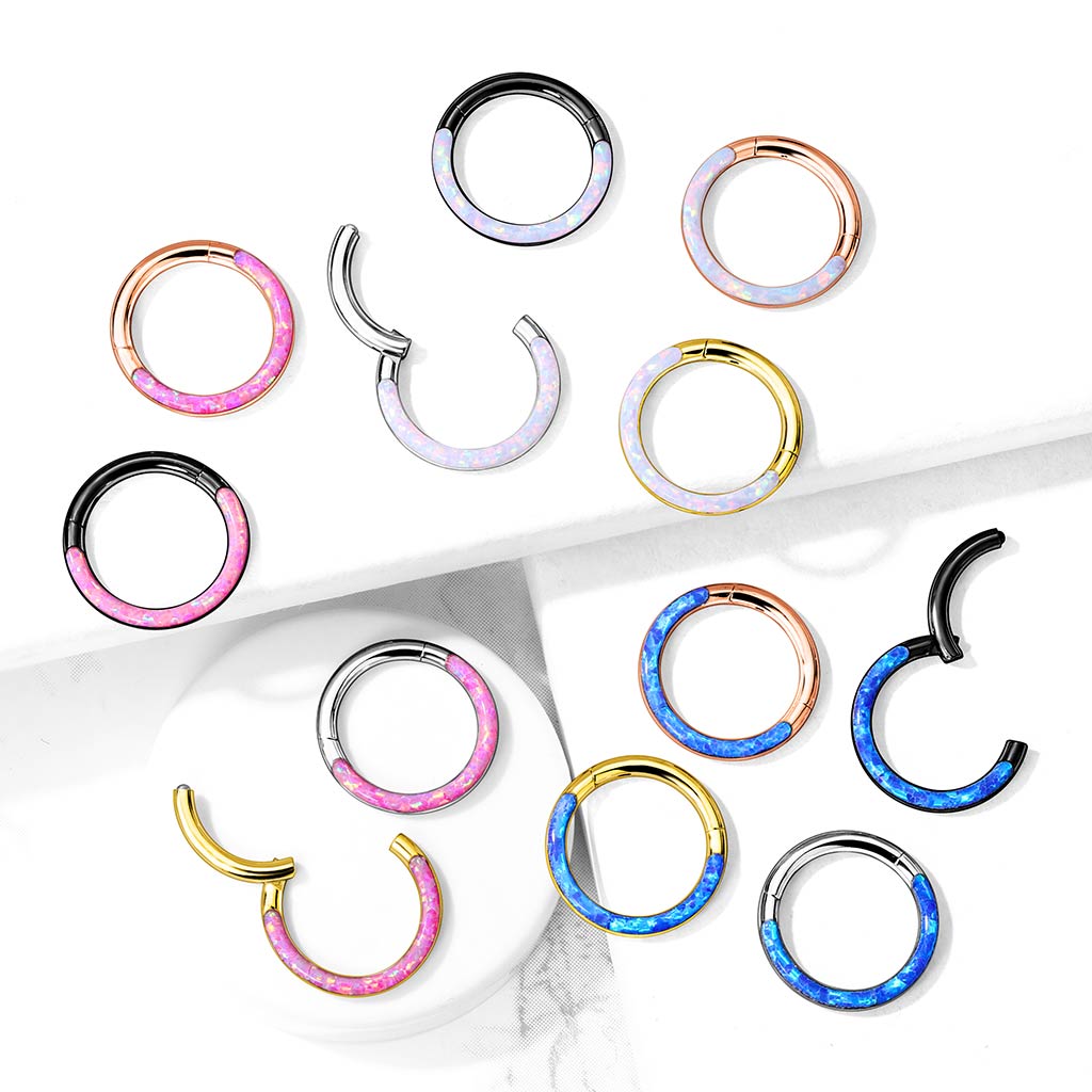 1pc Opal Front Edge Hinged Segment Ring Septum Clicker Daith Hoop 316L Surgical Steel