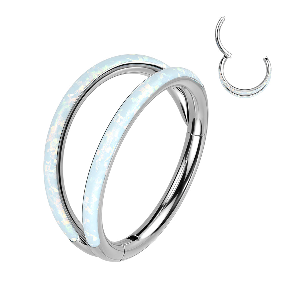 1pc Double Opal Lined Titanium Hinged Segment Ring Septum Hoop Helix Daith