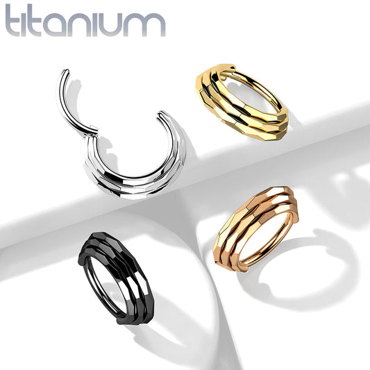 1pc Solid Titanium Triple Line Faceted Hinged Segment Ring Helix Septum Clicker 16g